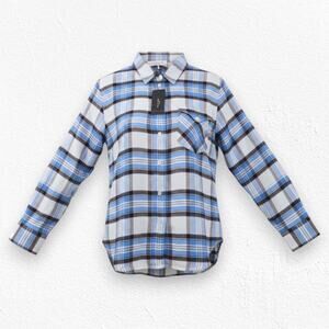 Rag & Bone Jonah Plaid Button Down Shirt Grey Blue Check Size Small $250 NWT